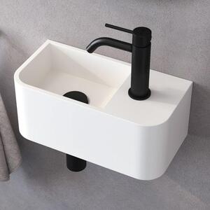 Lavabo in pietra Kronenbach, dimensioni 38 x 19 cm, posizionato a sinistra, con foro per il rubinetto