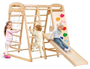 Struttura da gioco indoor per bambini - Set multifunzione 7-in-1 - Con altalena e scivolo - Scala in legno e corda - Rete da arrampicata e parete da arrampicata - Adatta a bambini dai 2 ai 6 anni