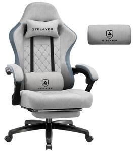 Sedia da gaming GTPLAYER, rivestita in tessuto, con imbottitura a molle indipendenti, sedia girevole ergonomica, sedia da gaming con poggiapiedi, capacità di carico fino a 150 kg, colore grigio