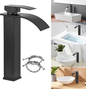 Rubinetto per bagno - Miscelatore monocomando alto per lavabo - Acqua calda e fredda - Finitura spazzolata - Cartuccia in Vetroceramica - Montaggio a incasso - Nero opaco