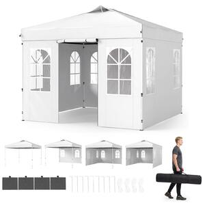 KOMFOTTEU, gazebo pop-up da giardino, dimensioni 3 x 3 metri, con struttura regolabile in altezza e dotato di 4 pareti laterali (bianco)