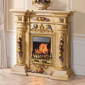 Camino elettrico in Vetroceramica "Casa Padrino" in stile barocco, con illuminazione LED, beige/multicolore/oro, 135 cm - Arredamento in stile barocco - Prodotto in Italia