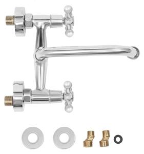 Miscelatore da cucina – Montaggio a colonna – Due manopole – Bocchetta girevole – Acqua calda e fredda – Acciaio inossidabile – Valvola in ottone