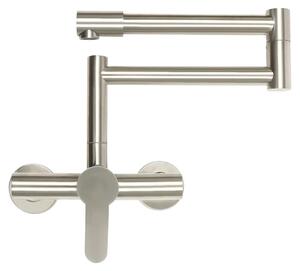 Rubinetto da cucina pieghevole - Montaggio a parete - Rubinetto da cucina a 2 fori - Rotazione a 360° - Distanza tra i fori: 15 cm - Solo acqua fredda - Acciaio inossidabile e ottone - Argento