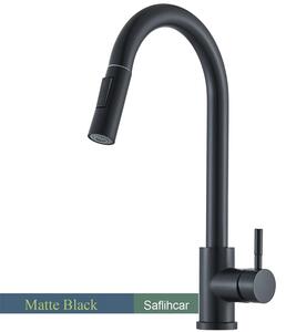 Miscelatore per lavello da cucina - Miscelatore estraibile - Girevole a 360° - Bocchetta flessibile - Miscelatore monocomando per acqua calda e fredda - Acciaio inossidabile spazzolato - Nero opaco
