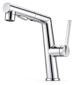 SONNI: Miscelatore per lavabo estraibile con bocchetta rotonda, dimensioni 237 x 154 x 48 mm. Valvola in Vetroceramica, corpo in lega di zinco cromato
