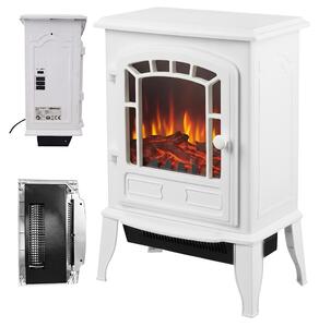Camino elettrico Relaxdays, con effetto fiamma e riscaldamento, 2 livelli di riscaldamento, termostato, dimensioni: 56,5 x 39 x 24 cm, camino, bianco