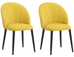 HOMCOM Set 2 Sedie da Pranzo Design Nordico in Metallo e Tessuto Effetto Velluto Giallo e Nero, 52x54x79 cm