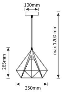 Lampadario su fune BROXTON 1xE27/20W/230V