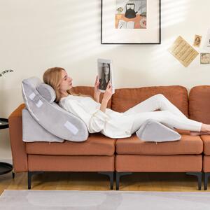 Costway Cuscino a cuneo in memory foam per letto con 4 pezzi, Set di cuscini di sostegno regolabile con poggiatesta Grigio