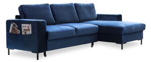 Divano letto angolare in velluto blu navy, angolo destro Lofty Lilly - Miuform