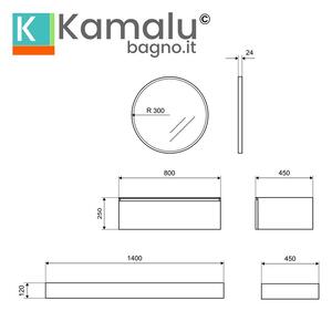 Composizione bagno sospesa mobile 80cm e mensolone da 140cm | KAM-KK801 - KAMALU