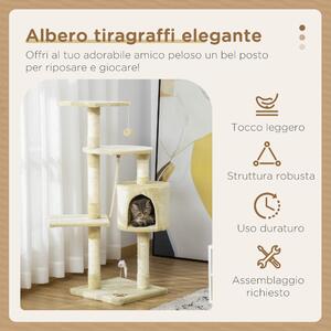 PawHut Albero Tiragraffi per Gatto, Tiragraffi per Gatto con Cucce e Piattaforma Gioco Giocattolo, beige, 75x40x112cm|Aosom.it