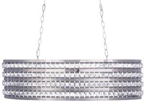 Lampadario in Metallo Argentato Paralume Ovale a 2 Luci con Cristalli in stile Glam Beliani