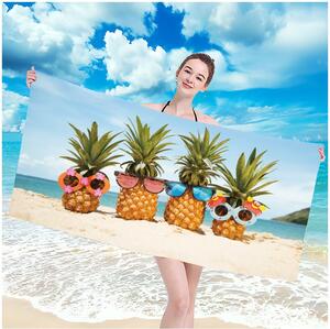 Telo mare con motivo ananas sulla spiaggia 100 x 180 cm