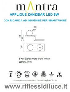 Mantra applique zanzibar led 6w con sferetta e basetta wireless