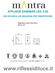 Mantra applique zanzibar led 3w con faretto e basetta wireless