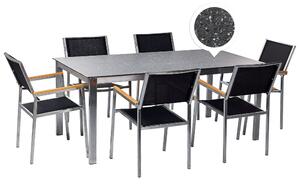 Set da giardino con 4 posti in acciaio inox con tavolo piano con effetto granito e sedie in rattan nero esterno moderno set elegante Beliani