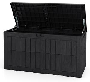 KOMFOTTEU - Contenitore resistente alle intemperie da 380 litri, scatola di stoccaggio con coperchio, dotata di ammortizzatori a gas e maniglie, 2-in-1: panchina da esterno e contenitore per cuscini, attrezzi da giardino e accessori per la piscina