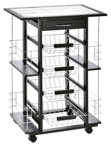 HOMCOM Carrello da Cucina con 4 Cestini Rimovibili e 4 Scomparti Laterali Nero, 57 x 37 x 83|Aosom