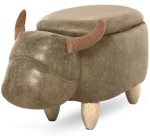 HOMCOM Poggiapiedi per Divano in Tessuto Effetto Pelle Scamosciata con Gambe in Legno Contenitore a Forma di Bufalo, 62x35x36cm, Marrone|Aosom
