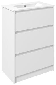 Kleankin Mobiletto Bagno a 2 Cassetti in Truciolato con Lavabo in Ceramica Sintetica, 61x37x88 cm, Bianco