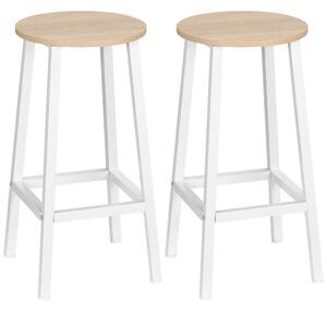 HOMCOM Set 2 Sgabelli da Cucina in Truciolato e Acciaio con Piano Liscio e Poggiapiedi, 32.5x32.5x65 cm, Bianco e Legno|Aosom