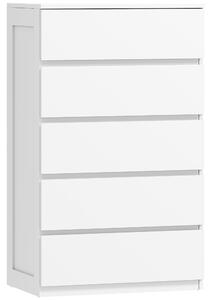 HOMCOM Cassettiera 5 Cassetti in Legno con Maniglie Scanalate, 60x38x100cm, Bianco