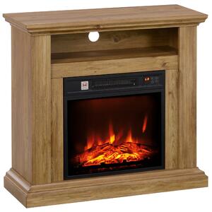 HOMCOM Caminetto Elettrico 1800W con Fiamma 3D, Timer e Telecomando, in Legno, Metallo e Vetro, 81.5x30x76.2 cm, Marrone