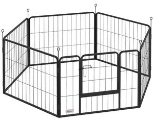 PawHut Recinto per Cani a 6 Pannelli Modulabili da 80x1.5x60 cm in Acciaio Nero con Porta di Ingresso