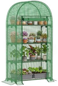Outsunny Serra da Giardino con Ripiani in Metallo, Copertura in PE e Porta Avvolgibile, 80x49x160cm, Verde | Aosom Italy