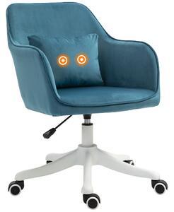 HOMCOM sedia da ufficio in velluto con funzione massaggio con cuscino lombare integrato altezza regolabile girevole a 360° - blu