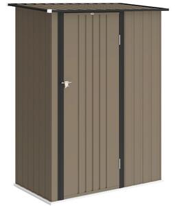 Outsunny Casetta da Giardino con Porta Bloccabile, Capanno Porta Attrezzi in Metallo con Tetto Inclinato, 142x86x189 cm, Marrone | Aosom Italy