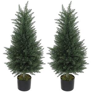 Outsunny Set 2 Piante Finte di Cipressi Alberi Anti-UV, Ø40x90 cm, Verde | Aosom Italy