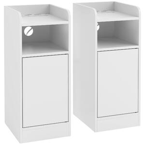 HOMCOM Set 2 comodini con stazione di ricarica, armadietto e ripiano, 25x30x60 cm, Bianco | Aosom Italy