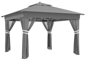 Outsunny Gazebo da Giardino ad Altezza Regolabile con Luci LED, in Acciaio e tessuto Oxford, 336x336x250-270 cm, Grigio|Aosom