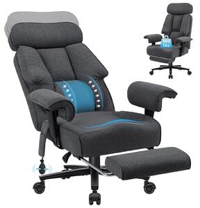 Sedia da ufficio, con poggiatesta regolabile, supporto lombare, rivestita in tessuto grigio