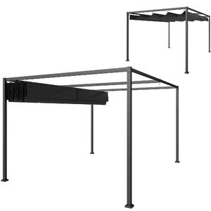 Outsunny Pergola Gazebo da Esterno con Tettuccio Retrattile in Metallo e Poliestere, 3x2.1 m, Nero | Aosom Italy