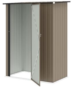 Outsunny Casetta da Giardino con Porta Bloccabile, Capanno Porta Attrezzi in Metallo con Tetto Inclinato, 142x86x189 cm, Marrone | Aosom Italy