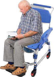 Sedia multifunzionale per WC e doccia, carico massimo 125 kg, dimensioni del prodotto 62 x 59 x 100 cm, dimensioni del sedile 42 x 43 cm, larghezza interna del bracciolo 54 cm, numero di ruote 4