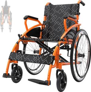 Sedia a rotelle da trasporto, design portatile, braccioli regolabili, arancione