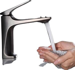Rubinetto per lavabo, design contemporaneo, acciaio inossidabile resistente, grigio canna di fucile Corto