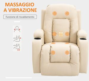 HOMCOM Poltrona Relax Reclinabile con 8 Punti Massaggio e Telecomando in Similpelle, 85x94x104cm, Crema