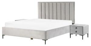 Set camera da letto in velluto grigio King Size letto con contenitore 2 comodini imbottiti Beliani