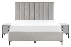 Set camera da letto in velluto grigio King Size letto con contenitore 2 comodini imbottiti Beliani