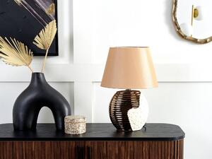 Lampada da tavolo Lampada da comodino con paralume in tessuto con base in ceramica dorata Beliani
