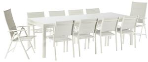 Tavolo da giardino allungabile Odyssea NATERIAL in alluminio con piano in vetro texturizzato bianco per 12 persone 256/320x100cm