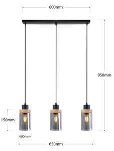 Lampadario a cavo WOODNEST 3xE27/15W/230V pino/nero fumé