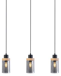 Lampadario a cavo WOODNEST 3xE27/15W/230V pino/nero fumé