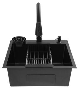 Set lavello da cucina, rubinetto estraibile, lavatazze, nero